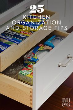 kitchen organization and storage tips with the title 25 kitchen organization and storage tips