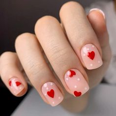 Valentines day nails, valentines day, heart nails, love nails, short nails, pearl nails, nude nails, squoval nails, red heart nails, red nails Nude Nails Squoval, Short Nails Pearl, Valentines Day Heart Nails, Heart Nails Red, Short Squoval Nails, Nails Red Heart, Red Heart Nails, Nails Squoval, Nails Pearl