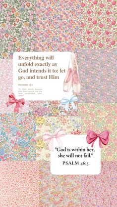 a collage of pink and blue flowers with the words god is within her, she will not fall