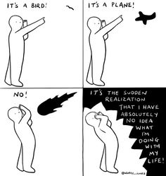 a comic strip with an image of a person pointing to the sky and another cartoon about it