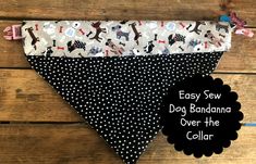 the easy sew dog bandana over the collar is made from black and white polka dots