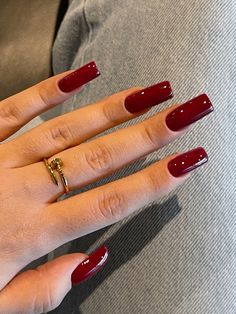 Dark Red Nails Long Square, Red Long Nails Square, Deep Red Square Nails, Red Nails Square Long, Light Red Acrylic Nails, Auburn Nails Acrylic, Cherry Red Nails Square, Dark Red Square Acrylic Nails, Red Nails Square Medium