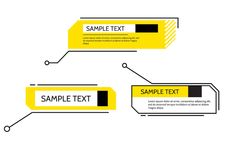 three yellow tags with black and white lines on the bottom, one for each of them