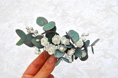 "Wedding flower comb white flower Eucalyptus bridal hair piece Pearl hair comb for women  Wedding hair piece,eucalyptus and roses bridal hair comb. Perfect wedding headpiece for your wedding hairdo. Attention, all items are handmade from foam Eva myself,Is absolutely not afraid of water, frost, sun, burnout, falling down, and will never fade. -Length 15 cm (6\") -Ready for shipment -Very light -100% hand made This eucalyptus wedding hair comb looks great at any haistyle." Eucalyptus Wedding Hair, Wedding Flower Comb, Flower Eucalyptus, Wedding Hairdo, Pearl Hair Comb, Pearl Hair Combs, Hairdo Wedding, Wedding Hair Piece, Hair Comb Bridal