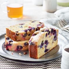 slices of blueberry bread on a plate