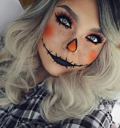 S C T A K E O V E R So I made lil tutorial on @__worldofbeauty__ Snapchat! If youre interested of seeing how you can do this easy last minute Halloween-look go ahead and add WOBtakeover on Snapchat! And me too !Bangtsikitsiki Horror Smink, Scarecrow Halloween Makeup, Carnaval Make-up, Scarecrow Makeup, Halloween Make-up Looks, Cute Halloween Makeup, Halloween Beauty, Pretty Makeup Looks