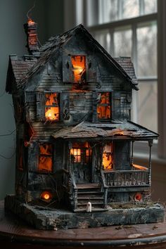 15 Spooky Diy Halloween Decorations You Must See Halloween Haunted Houses Diy, Halloween Houses Decorated, Haunted Cardboard House, Haunted House Model Ideas, Diy Haunted House Craft, Haunted Gingerbread House Diy, Spooky Dolls House, Halloween Miniature House, Haunted House Color Palette