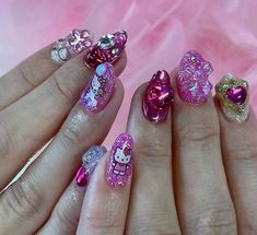 Japanese Style Nails, Nail Art Japanese, Style Nails, Asian Nails, Korean Nails, Cute Acrylic Nail Designs, Art Japanese, Crystal Nails, Bling Nails