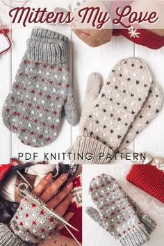 knitted mittens and gloves with text overlay that reads, mittens my love