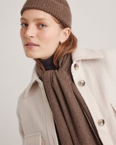 Need effortless style this winter? This is your girl. This oversized scarf can layer on anything for a chic look to stay warm all winter long. Our quality cashmere is incredibly long-lasting and three times as warm as wool, sourced sustainably and ethically. Cashmere Scarves For Fall, Cashmere Outerwear With Scarf For Fall, Fall Cashmere Outerwear With Scarf, Chic Cashmere Scarves For Fall, Chic Fall Cashmere Scarves, Elegant Merino Wool Scarves For Fall, Classic Winter Scarves For Cold Weather, Elegant Merino Wool Scarf For Fall, Elegant Winter Scarves For Cold Weather