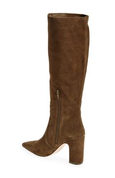 Perched on a stacked block heel, a streamlined tall boot is styled with tonal stitching for an undeniably chic look. Side zip closure Leather upper/textile and synthetic lining/synthetic sole Imported Tall Boot, Tall Boots, Brown Suede, Chic Look, Side Zip, Steve Madden, Nordstrom Rack, Block Heels, Womens Boots