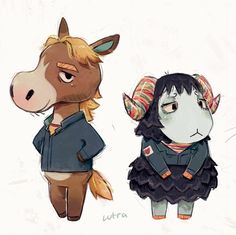 two cartoon animals dressed up in clothes