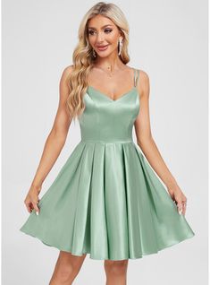 JJ's House Bow Stretch Satin V-Neck Fall Spring Summer A-line Plus General Back Zip Simple Agave Height:5.8ft（176cm） Bust:32in（82cm）Waist:24in（61cm）Hips:35in（89cm） No Short Blue Sleeveless Spaghetti Straps Homecoming Dress. #JJ's House #Bow #StretchSatin #VNeck #Fall #Spring #Summer #Aline #Plus #General #BackZip #Simple #Agave #No #Short #Blue #Sleeveless #SpaghettiStraps #HomecomingDress Green Fit And Flare V-neck Dress, Green V-neck Fit And Flare Dress, Formal Green A-line V-neck Dress, Green V-neck Mini Dress For Formal Occasions, Green V-neck Dress For Homecoming, Green V-neck Mini Dress For Homecoming, Satin Homecoming Dress, Stretch Satin, Homecoming Dress