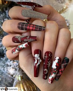 Red Christmas Nails, Winter Nails Acrylic, Cute Christmas Nails, Christmas Nails Acrylic, Colorful Nail Designs, Festival Nails, Xmas Nails, Christmas Nail