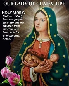 an image of the virgin mary holding a baby in her arms with words above it