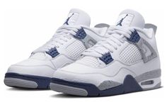 Introducing the Air Jordan 4 Retro White Midnight Navy — the perfect blend of classic and modern. Built for quality and comfort, this timeless sneaker boasts a durable upper constructed from white leather, equipped with black support Wings and Jumpman branding on the heel tab. Woven tongue tags feature an additional Jumpman icon in bright crimson for a fresh update. The cushioning midsole combines two-tone polyurethane with encapsulated Air technology in the forefoot and a visible unit in the he Skor Sneakers Nike, Buty Jordan, Zapatillas Jordan Retro, Обувь Air Jordan, Jordan 4’s, Skor Sneakers, Jordan Sneaker, Jordan 4s, Jordan Model