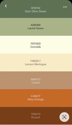 the color scheme for different shades of brown, green and yellow in an array of colors