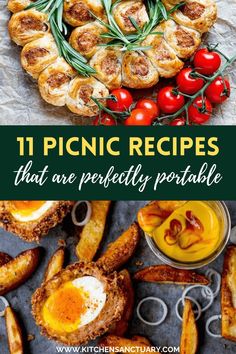 different types of pies with text overlay reading 11 picnic recipes that are perfectly portable