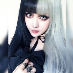 Punk Black Half White Half straight Cosplay Wig Black And White Wig, Modelling Career, White Halloween Costumes, White Wig, Kawaii Wigs, Gothic Girl, Halloween Wigs, Style Dark