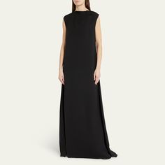 THE ROW "Loic" gown in silk High neckline Sleeveless Shift silhouette Full length Hidden closure Silk Made in Italy High Neck Sleeveless, Silk Gown, High Neckline, Bergdorf Goodman, The Row, Full Length, High Neck, Tops Designs, In Italy