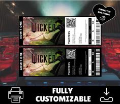 two tickets with the words,'fully customizable '