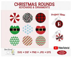 christmas round keychains and ornaments clipart - svg dxf png