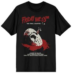 PRICES MAY VARY. Pull On closure Machine Wash CUSTOM DESIGN - The Friday the 13th Final Chapter Poster Men's Black T-shirt features an awesome graphic in vibrant colors that have been professionally printed to ensure long-lasting print quality. SHORT-SLEEVES - The Friday the 13th Final Chapter Poster Men's Black T-shirt features short sleeves that look and feel comfortable in warm weather. OFFICIALLY LICENSED – The Friday the 13th Final Chapter Poster Men's Black T-shirt is officially licensed a Cult Classic Movies, Christmas T Shirt Design, T Shirt Image, Friday The 13th, Graphic Design Print, Christmas T Shirt, Free Christmas, Black T Shirt, Halloween Tshirts