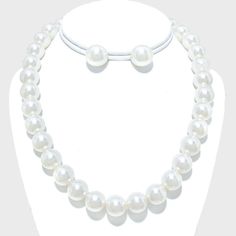 Style No : [198687] Pn3929-Wh-16"+3"L Color : White Theme : Pearl Necklace : 16" + 3" L Decor : 1/2" L Earrings : 5/8" L Post Back 12 Mm Pearl Necklace Flat Pearl Earrings, Flat Earring, Chunky Pearl Necklace, Pearl Necklace Choker, Classic Pearl Necklace, Pearl Earring Set, 3 Earrings, Chunky Pearls, Pearl Necklace Earrings