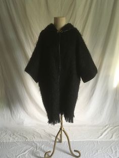 Vintage 60s Black Hooded Shaggy Mohair Coat Bonnie Cashin Design Sills and Co Fuzzy Blanket Jacket Womens 1960s Fashion - Etsy Black Mohair Winter Outerwear, Mohair Coat, Blanket Jacket, Bonnie Cashin, Fuzzy Blanket, Ribbed Turtleneck Sweater, Ribbed Turtleneck, Mohair Wool, Sweater Coat