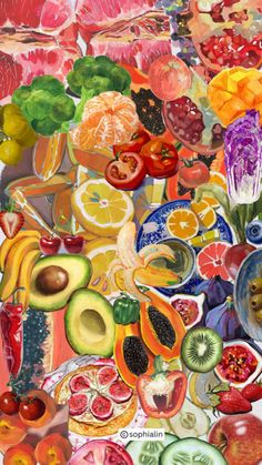 a painting of many different fruits and vegetables