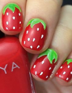 Strawberry Nail Art, Easy Nail Designs Summer, Bright Nail Art, Nail Art Halloween, Food Nails, Nail Art For Kids, Cute Summer Nails, Diy Nail Designs, Halloween Nail Designs