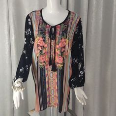 This Gorgeous 100% Rayon Embroidered Tunic Arrives To Brand New. Contact Us With Questions. See Photos For Measurements. New Merchandise Arrives Daily. Bundle This Was One Of Our Other 1,000 Items And Save Even More. Black Tunic Blouse For Vacation, Black Bohemian Printed Blouse, Black Bohemian Blouse With Embroidered Sleeves, Black Long Sleeve Spring Tunic, Black Long Sleeve Tunic For Spring, Multicolor Embroidered Long Sleeve Summer Tunic, Long Sleeve Multicolor Embroidered Summer Tunic, Summer Long Sleeve Tunic With Multicolor Embroidery, Multicolor Long Sleeve Tunic With Floral Embroidery