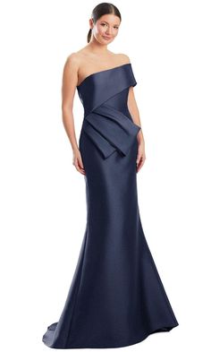 Alexander by Daymor 1966S24 - Off Shoulder Mermaid Evening Dress – Couture Candy Dark Blue Gown, Beaded Buttons, Mothers Gowns, Off Shoulder Long Dress, Couture Evening Dress, Get Glam, Bride Sister, Mother Of Groom Dresses, Blue Gown