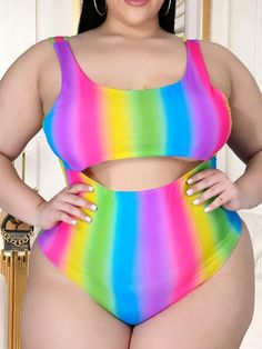 Material:Polyester and spandex. soft. quick-drying. stretchy. and comfortable.Features: Sexy plus size sleeveless bikinijumpsuitwith irregular skirtperfectlyshow yourcurve and makes you look slimmer. Multicolor rainbow design making you flattering and sexy.Style: Attractive 2 pieces bikini set makes you attractive. andyou willbe more charming in the crowded.Occasions: Perfect for vacation. party. tanning salon. water park. resorts. pool club. beach. cruising. the best choice for bikini. swimsuit Backless Swimsuit, Boho Swimwear, Chubby Fashion, Sleeveless Suit, Plus Size Two Piece, Swimwear Sets, Lace Dress Long, Beach Swimsuit, Stylish Plus