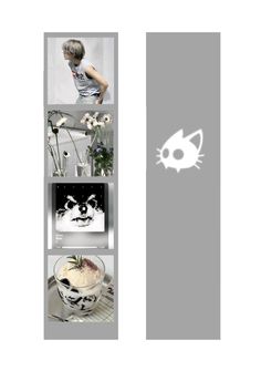 the back side of a refrigerator with pictures on it and an image of a cat