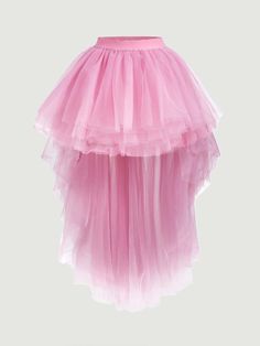 Plus Size Women's Pink High-Low Tulle Skirt With Puffy Hem Pink Casual   Woven Fabric Plain Asymmetrical,Flared Slight Stretch  Women Plus Clothing, size features are:Bust: ,Length: ,Sleeve Length: High Low Tulle Skirt, Tule Rok, Gonna In Tulle, Fluffy Skirt, Clueless Outfits, Sequin Formal Dress, Spring Skirts, Mesh Skirt, Plus Size Skirts