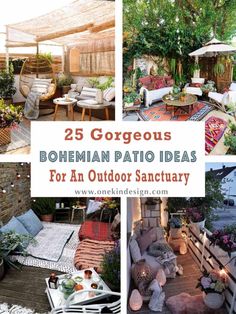 an outdoor patio with lots of seating and plants