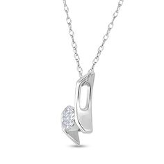 Display your clever taste in style when you wear this modern multi-diamond bypass double-bar pendant in white gold. Created in cool 10K white gold A shimmering round diamond composite is playfully set between vertical bypassing bars. Radiant with 1/10 ct. t.w. of diamonds This pendant suspends askew along an 18.0-inch rope chain that secures with a spring-ring clasp. Modern Diamond Necklace For Anniversary, Modern Silver Diamond Necklace For Anniversary, Modern White Diamond Necklace With Accents, Modern White Diamond Necklace, Modern Silver Diamond Necklace With Vvs Clarity, Bar Pendant, Rope Chain, Spring Rings, Round Diamond