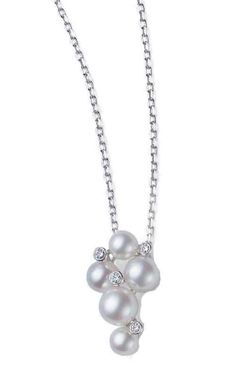 Mikimoto Akoya Pearl Pendant Necklace (MPQ10041ADXW). 18" Length.White gold chain necklace with an Akoya pearl pendant with 4.7-6.2mm pearls and 0.04ct diamonds. White Gold Chain Necklace, Pearl Diamond Pendant, Akoya Pearl Necklace, Diamond Accessories, White Gold Chain, White Gold Chains, Square Diamond, Akoya Pearls, Sea Pearls