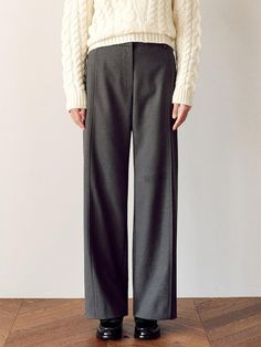 These fleece pants offer a minimal yet distinctive silhouette, perfect for daily wear with various tops. The slit detailing along the leg lines creates a longer and straighter look.- Features a semi-wide fit for comfort and style- High rise design that makes your legs enlogated- Made with fleece-treated TR blended material for a soft touch and added warmth Winter Solid Color Straight Hem Pants, Solid Color Straight Hem Winter Pants, Winter Solid Straight Hem Pants, Wide-leg Workwear Pants With Side Slits, Fall Wide Leg Pants For Office, Fall Wide Leg Pants For Office With Straight Hem, Business Casual Wide Leg Pants For Fall, Wide Leg Workwear Pants With Side Slits, Wide Leg Pants With Side Slits For Workwear