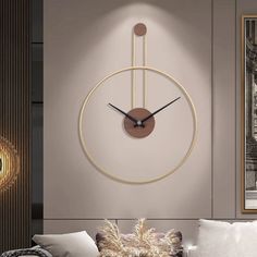 a living room with a large clock on the wall