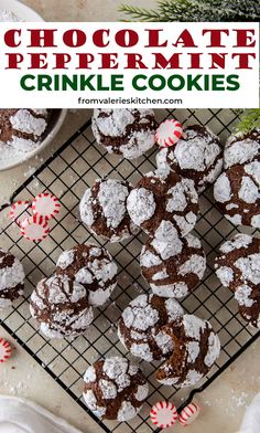 chocolate peppermint crinkle cookies on a cooling rack