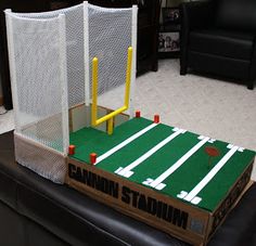 a football field made out of cardboard boxes