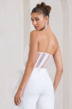 Coupled Up White Corset Strapless Bodysuit – Club L London - USA Statement Clutch Bag, London Couple, Birthday Look, Corset Bodysuit, Strapless Bodysuit, Statement Clutch, Velvet Prom Dress, Bridal Bachelorette Party, Bachelorette Party Outfit