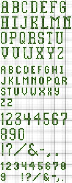 a cross stitch pattern with the letters and numbers for each letter, including one in green