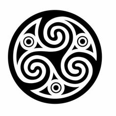 a black and white circular design with swirls in the center