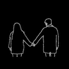 two people holding hands in front of a white background