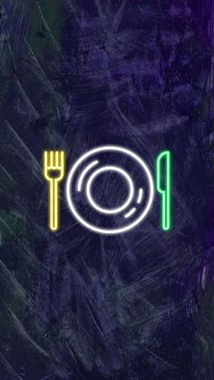 a neon sign that says pot with a fork and knife in the center on a dark background