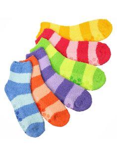 Multicolor Thick Striped 6 Pack Fuzzy Socks Playful Super Soft Multicolor Socks, Playful Multicolor Super Soft Socks, Warm Multicolor Socks, Cozy Warm Multicolor Socks, Warm Cozy Multicolor Socks, Multicolor Non-slip Comfortable Socks, Comfortable Multicolor Non-slip Socks, Comfortable Non-slip Multicolor Socks, Rainbow Socks