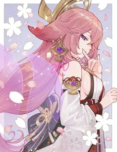 an anime character with pink hair and white dress